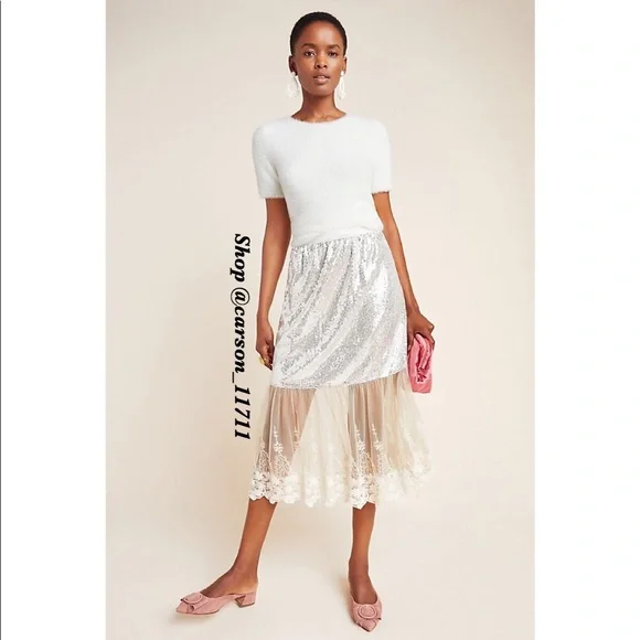 NWT Anthropologie Maribeth Sequined Midi Skirt - Picture 2 of 6